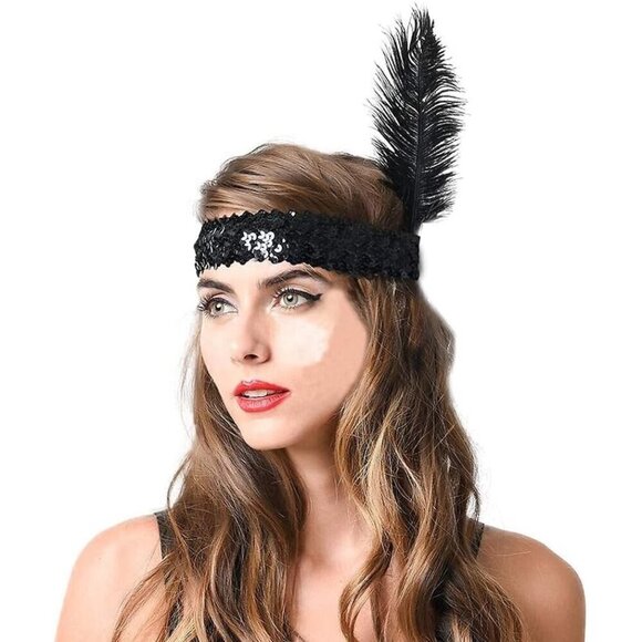 20pcs 1920s Flapper Headbands Black Sequins Vintage Gatsby Costume Accessory main image 5